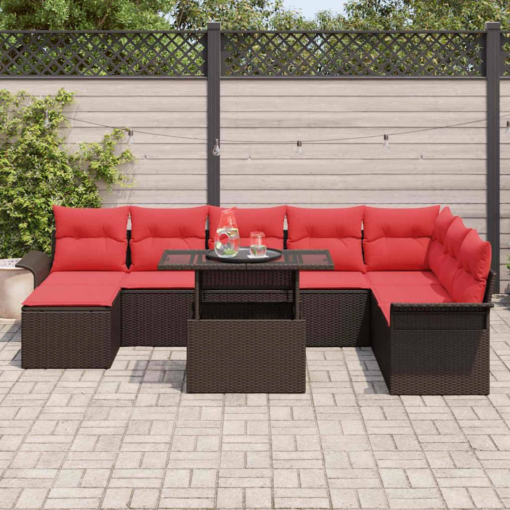vidaXL Gartensofa-set mit Kissen 9 pcs Braun Poly-Rattan