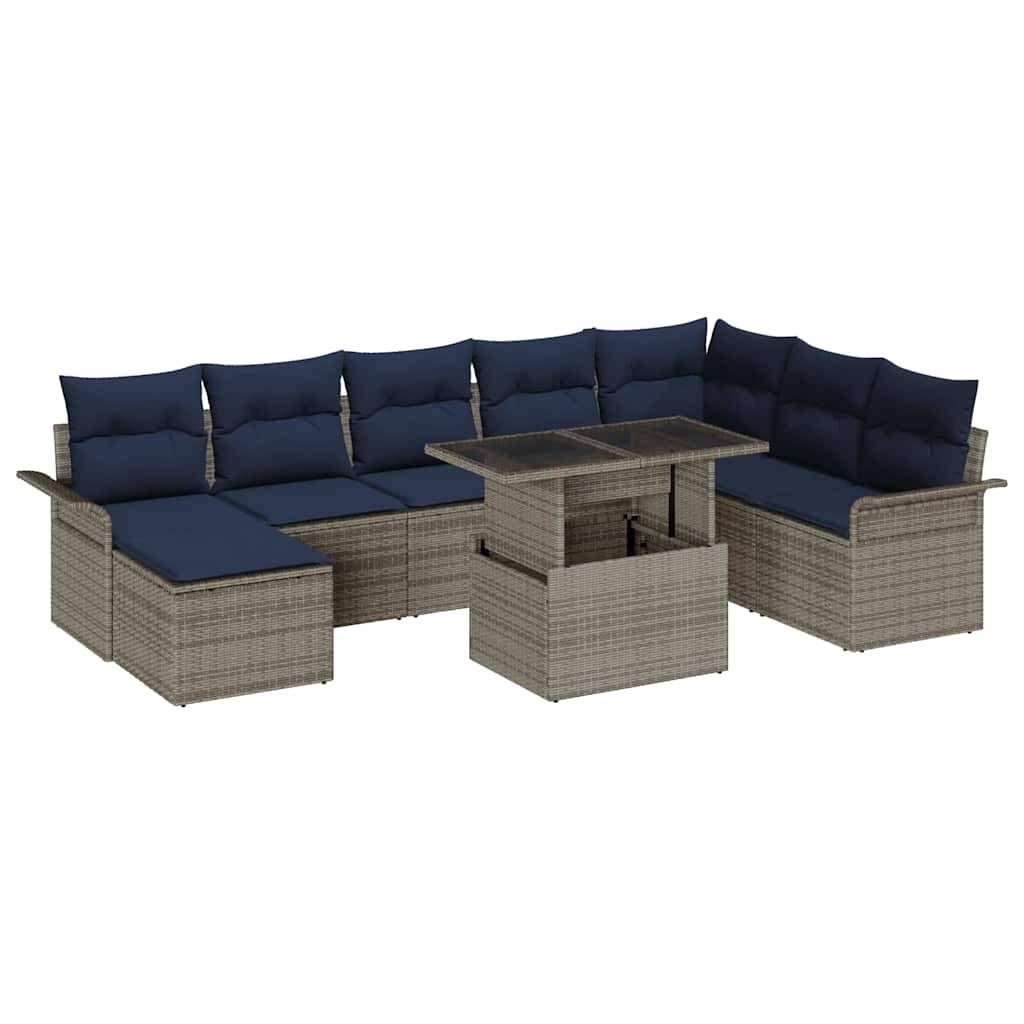 vidaXL Gartensofa-set mit Kissen 9 pcs Grau Poly-Rattan