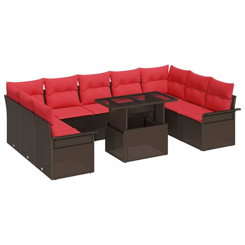 vidaXL Sofa Set mit Kissen 10 pcs Braun Poly-Rattan