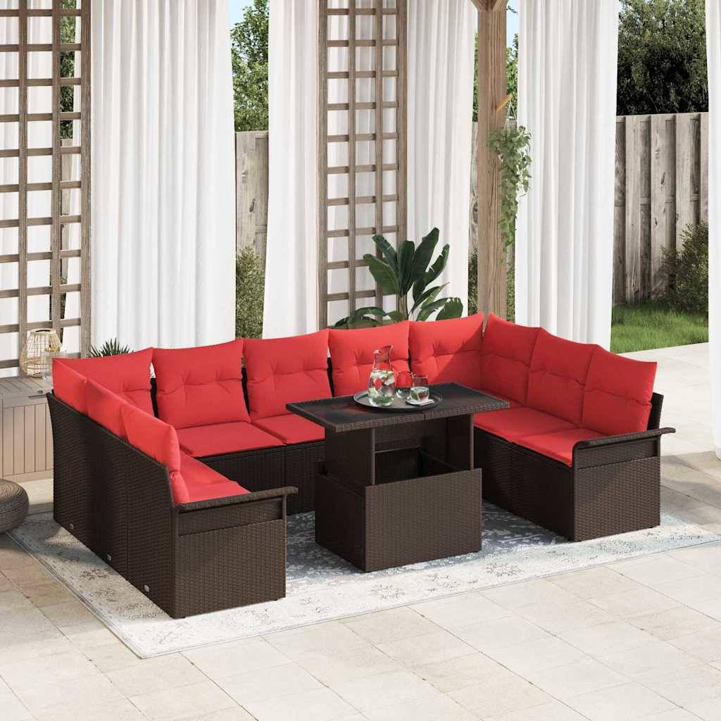 vidaXL Sofa Set mit Kissen 10 pcs Braun Poly-Rattan