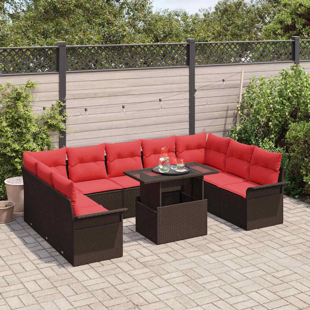 vidaXL Sofa Set mit Kissen 10 pcs Braun Poly-Rattan