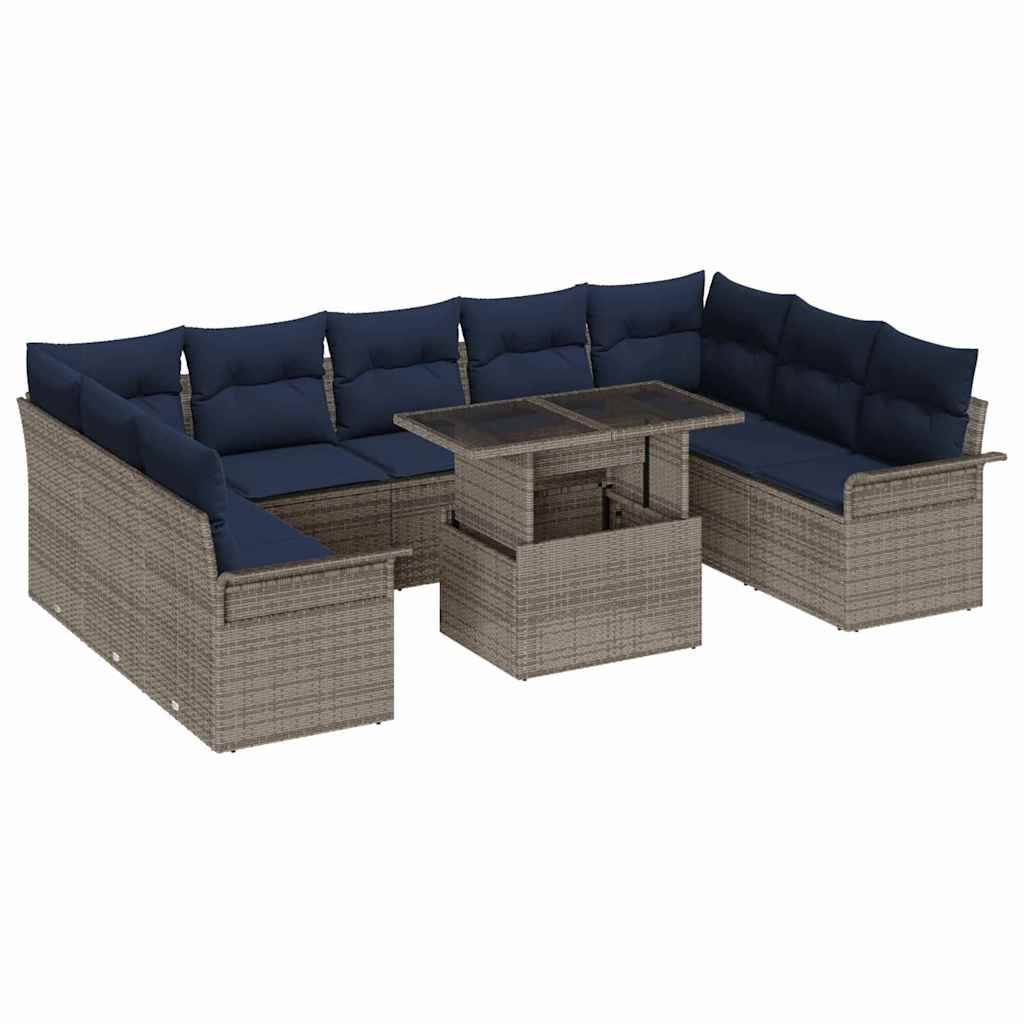 vidaXL Sofa Set mit Kissen 10 pcs Grau Poly-Rattan
