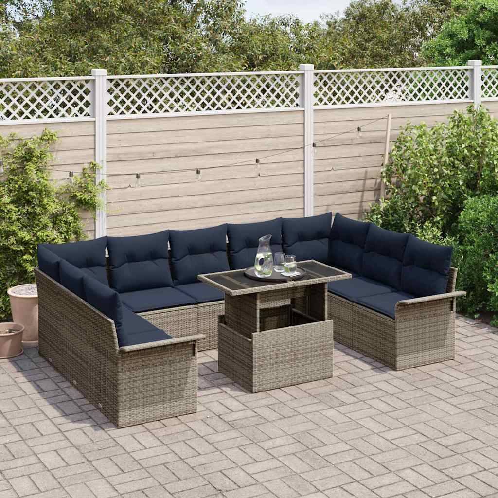 vidaXL Sofa Set mit Kissen 10 pcs Grau Poly-Rattan