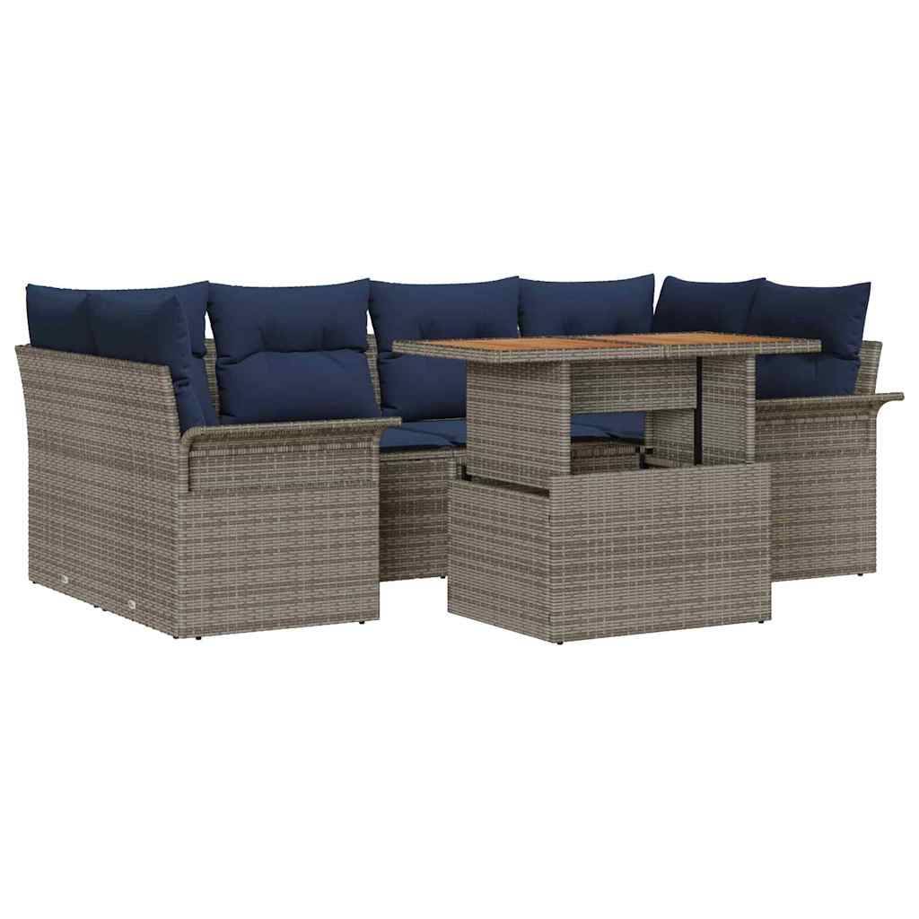vidaXL Garten-Sofa-Set mit Speicher 7 pcs Grau Poly Rattan