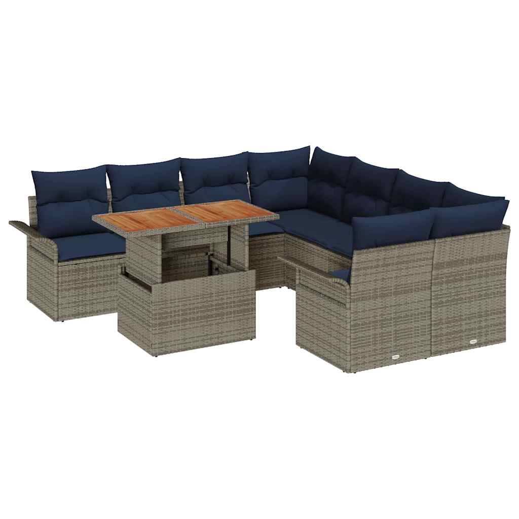 vidaXL Garten-Sofa-Set mit Speicher 9 pcs Grau Poly Rattan