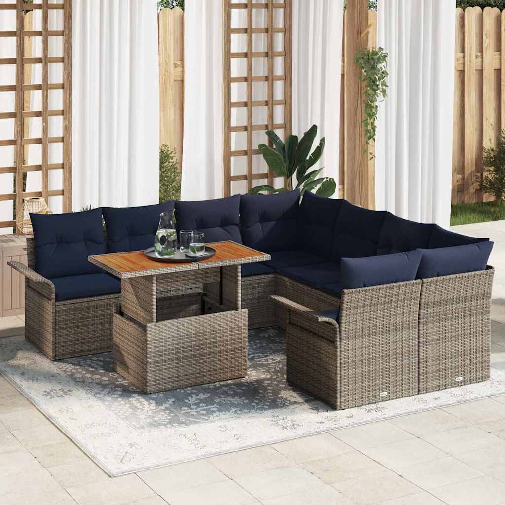 vidaXL Garten-Sofa-Set mit Speicher 9 pcs Grau Poly Rattan