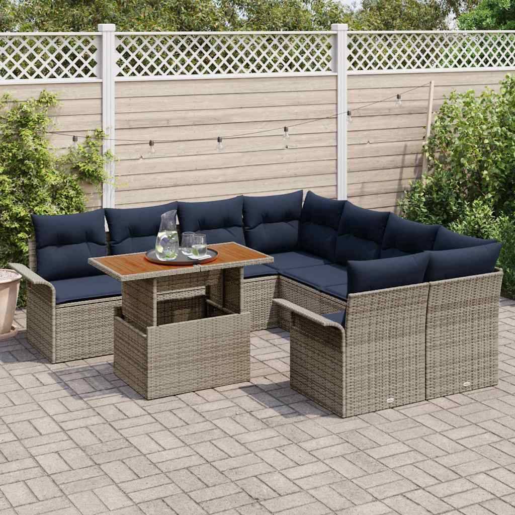 vidaXL Garten-Sofa-Set mit Speicher 9 pcs Grau Poly Rattan