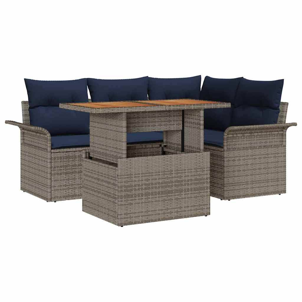 vidaXL Garten-Sofa-Set mit Speicher 5 pcs Grau Poly Rattan