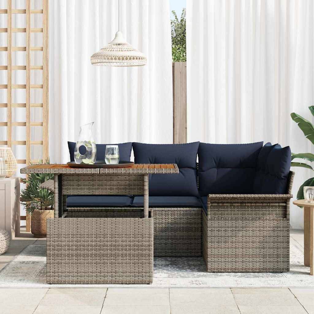 vidaXL Garten-Sofa-Set mit Speicher 5 pcs Grau Poly Rattan