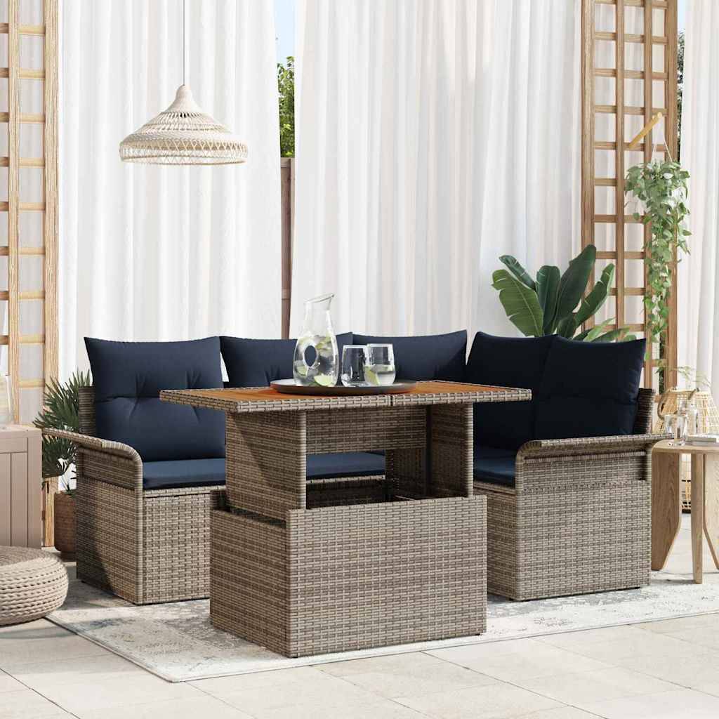 vidaXL Garten-Sofa-Set mit Speicher 5 pcs Grau Poly Rattan