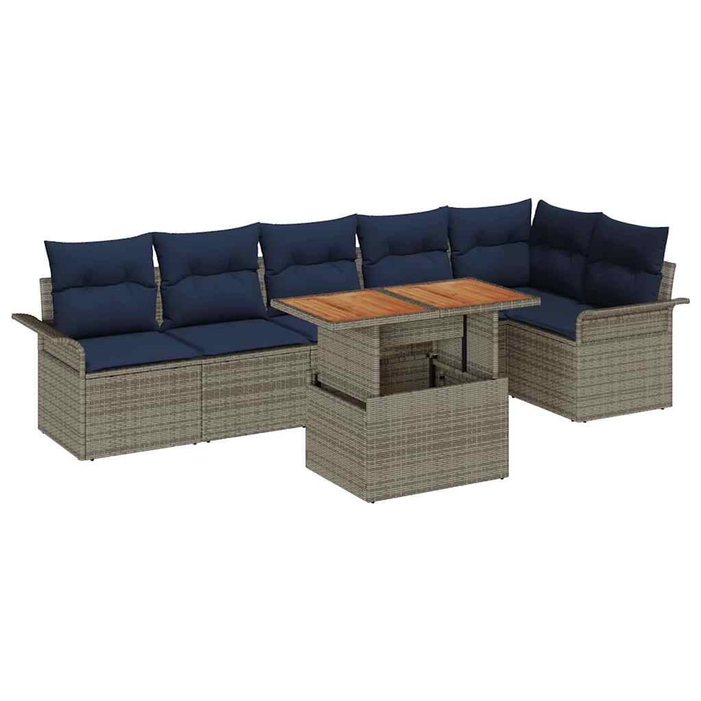 vidaXL Garten-Sofa-Set mit Speicher 7 pcs Grau Poly Rattan