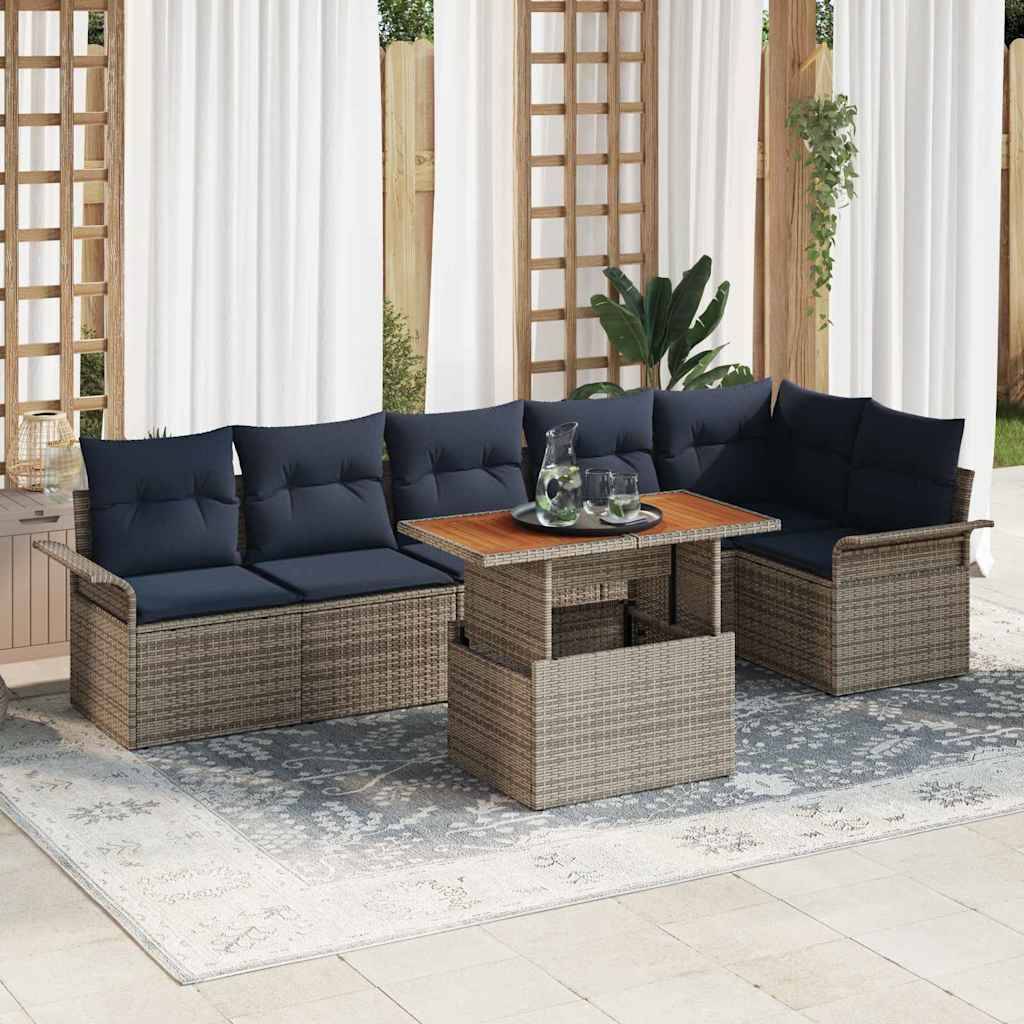 vidaXL Garten-Sofa-Set mit Speicher 7 pcs Grau Poly Rattan
