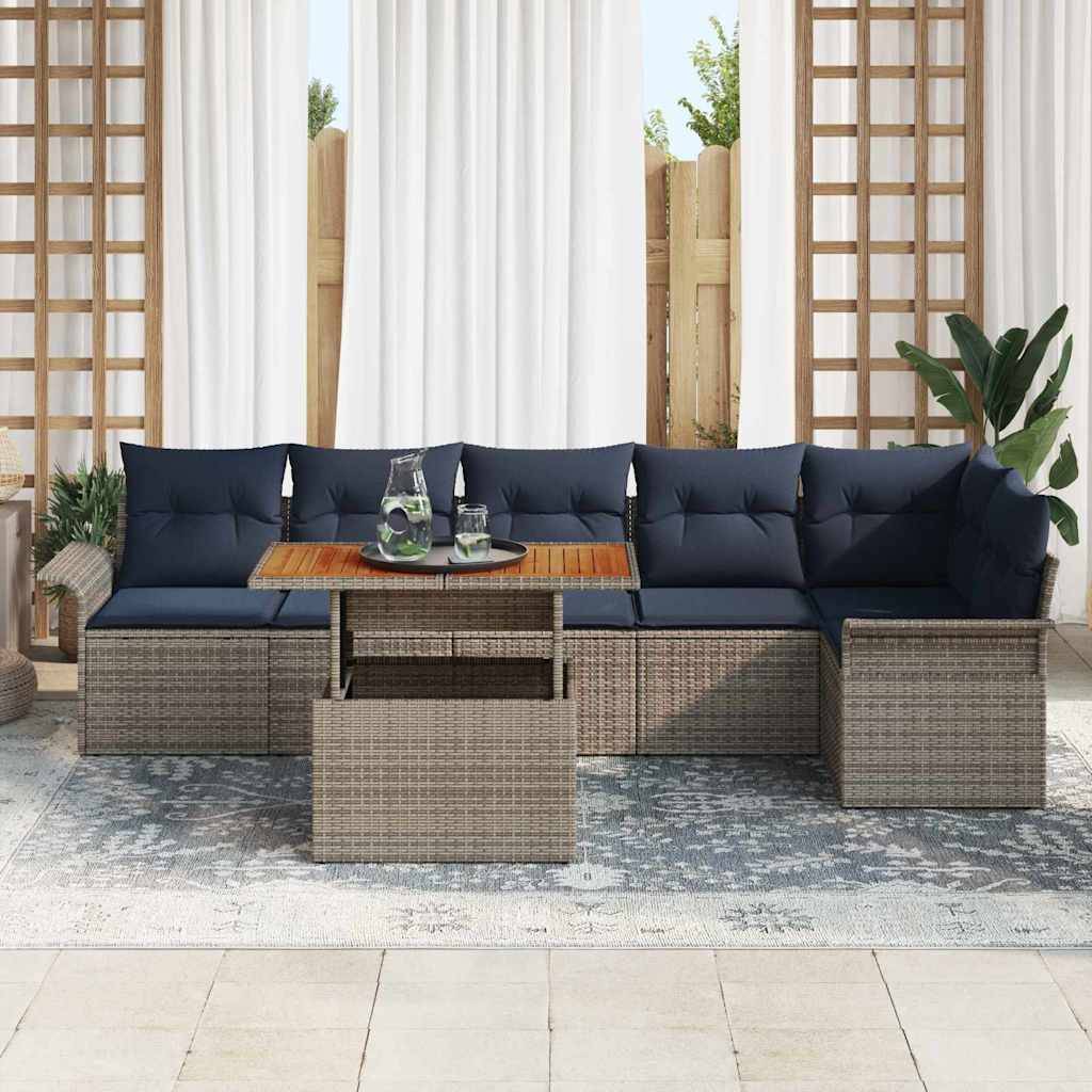 vidaXL Garten-Sofa-Set mit Speicher 7 pcs Grau Poly Rattan