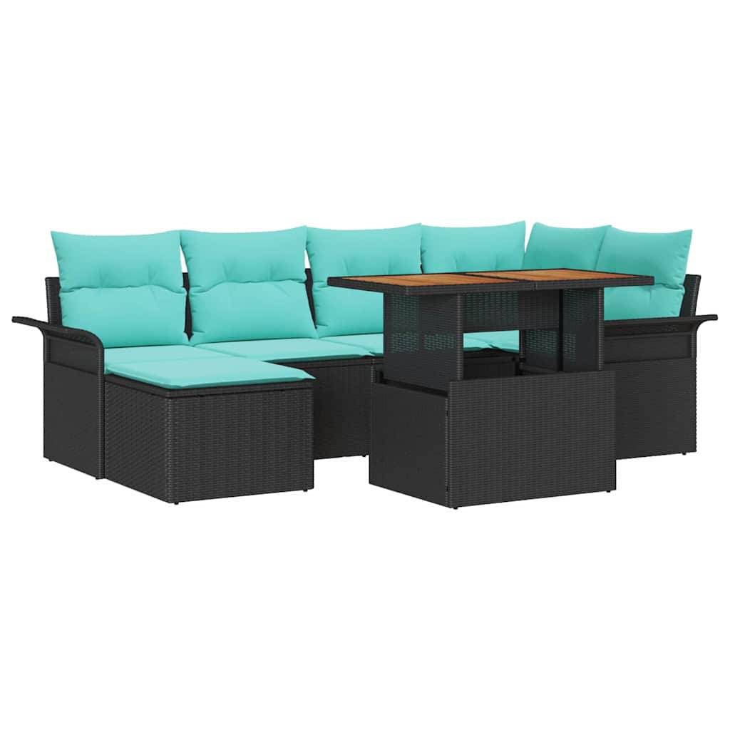 vidaXL Garten-Sofa-Set mit Speicher 7 pcs Schwarz Poly Rattan