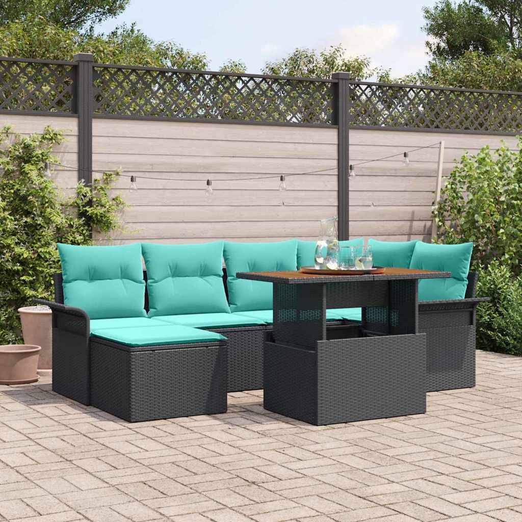 vidaXL Garten-Sofa-Set mit Speicher 7 pcs Schwarz Poly Rattan