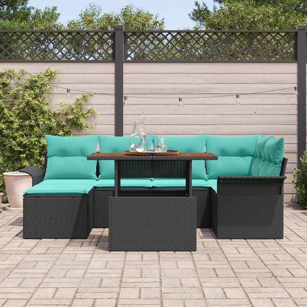 vidaXL Garten-Sofa-Set mit Speicher 7 pcs Schwarz Poly Rattan