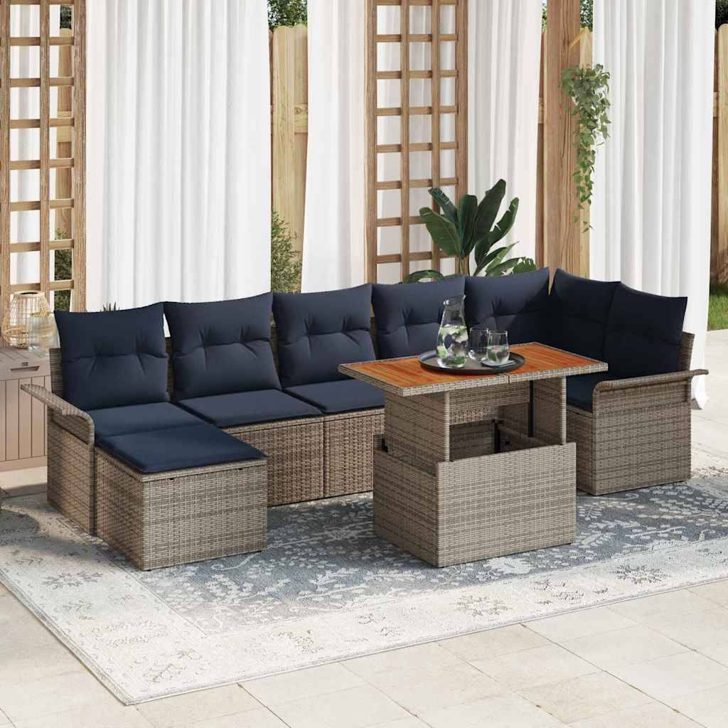 vidaXL Garten-Sofa-Set mit Speicher 8 pcs Grau Poly Rattan