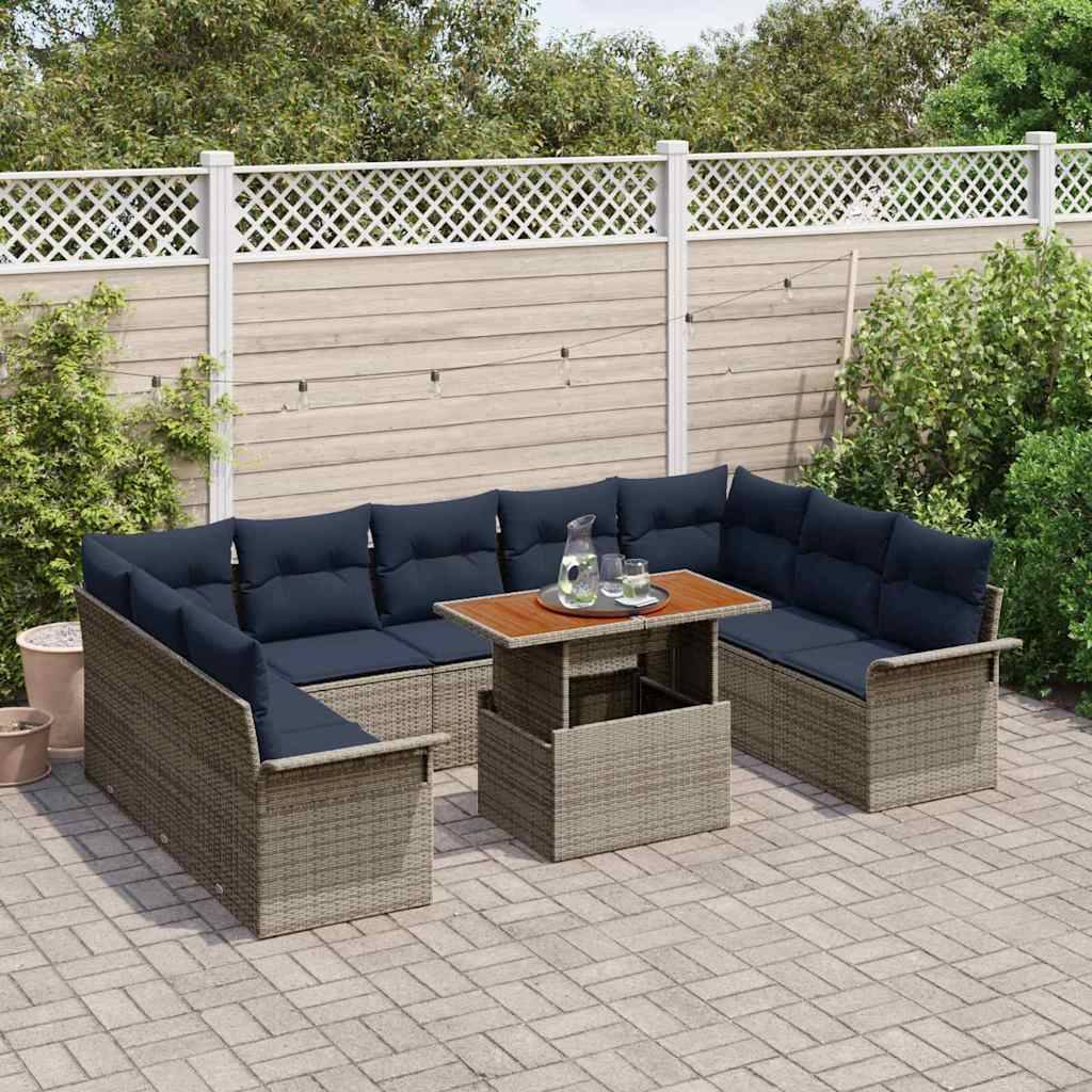 vidaXL Garten-Sofa-Set mit Speicher 10 pcs Grau Poly Rattan