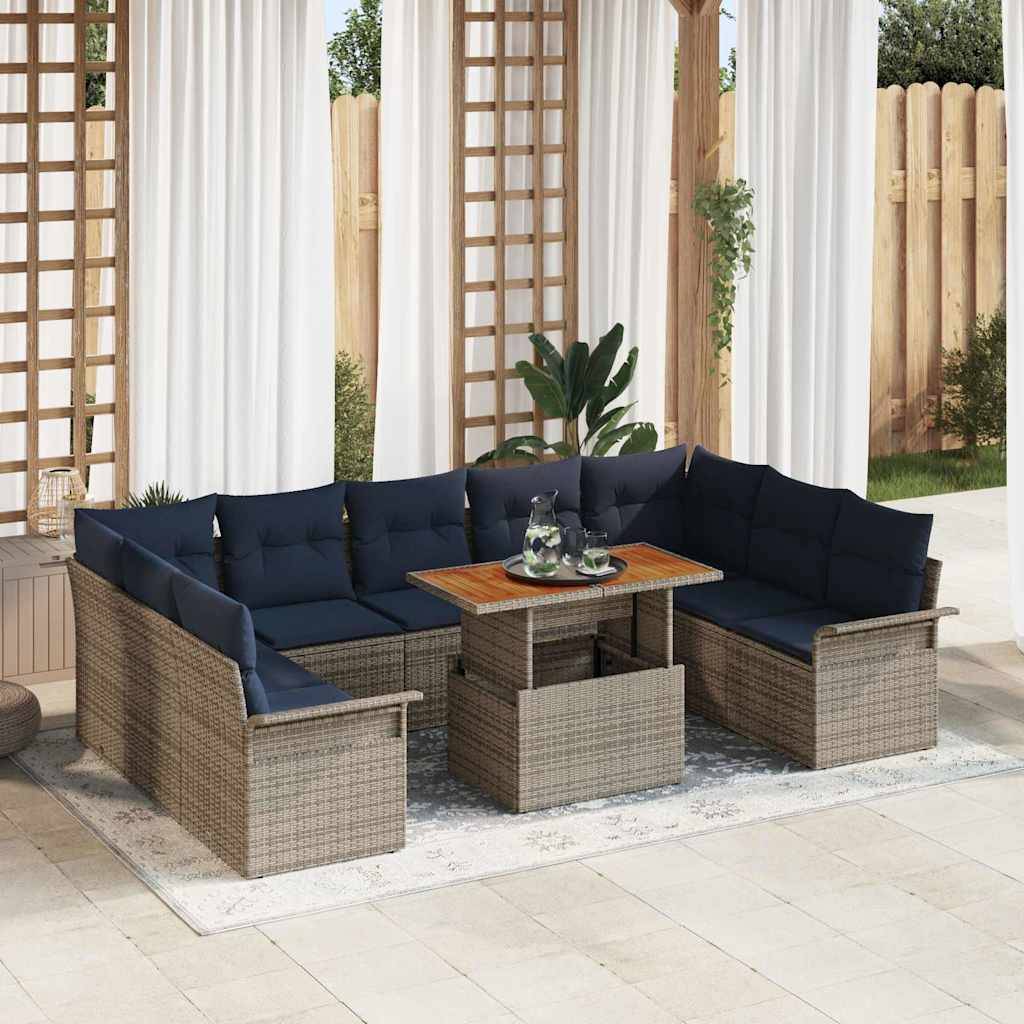 vidaXL Garten-Sofa-Set mit Speicher 10 pcs Grau Poly Rattan