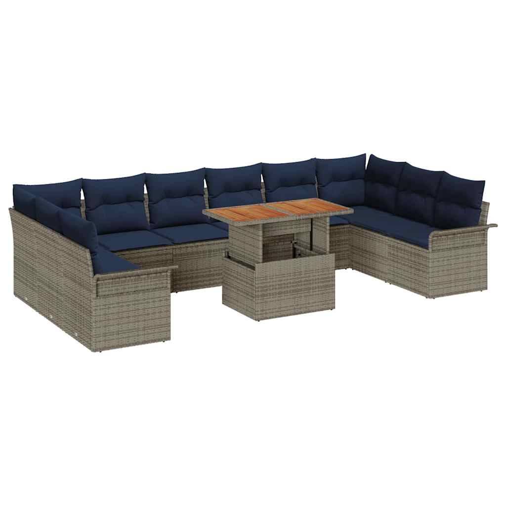 vidaXL Garten-Sofa-Set mit Speicher 11 pcs Grau Poly Rattan