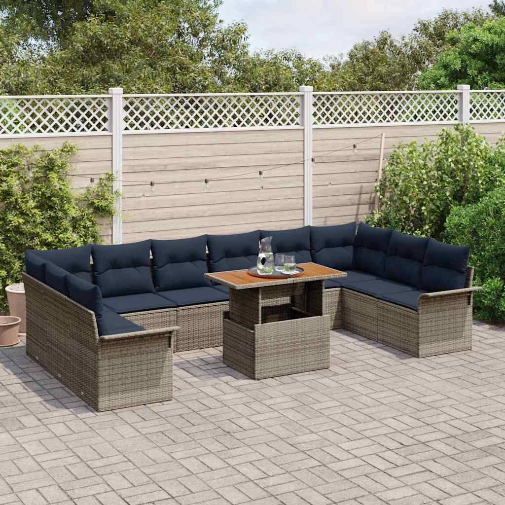 vidaXL Garten-Sofa-Set mit Speicher 11 pcs Grau Poly Rattan