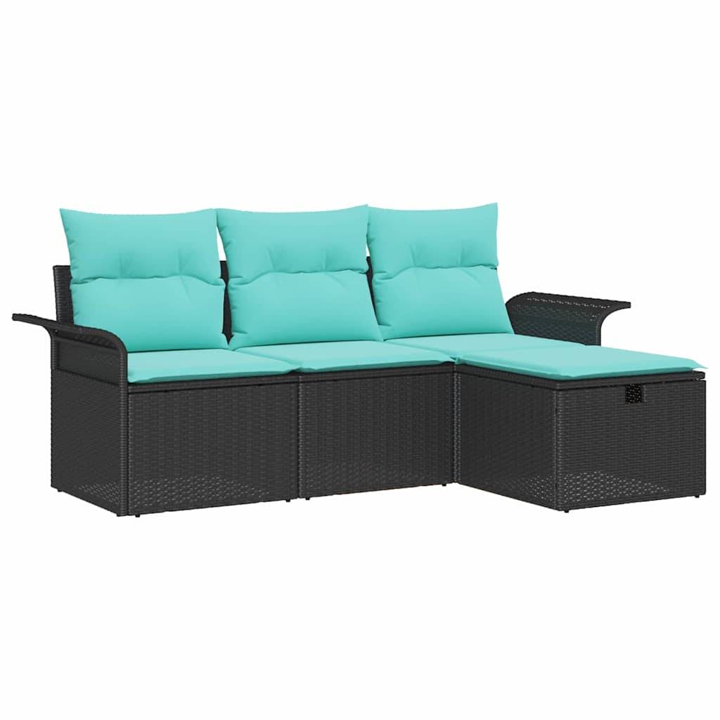vidaXL Gartensofa-set mit Kissen mit Speicher 4 pcs Poly Rattan