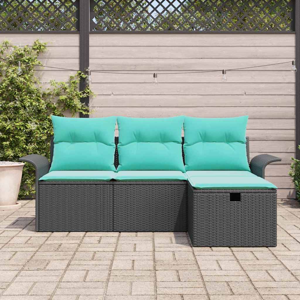 vidaXL Gartensofa-set mit Kissen mit Speicher 4 pcs Poly Rattan