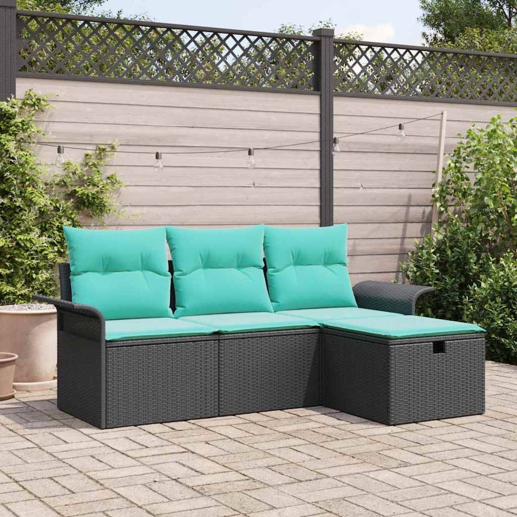 vidaXL Gartensofa-set mit Kissen mit Speicher 4 pcs Poly Rattan