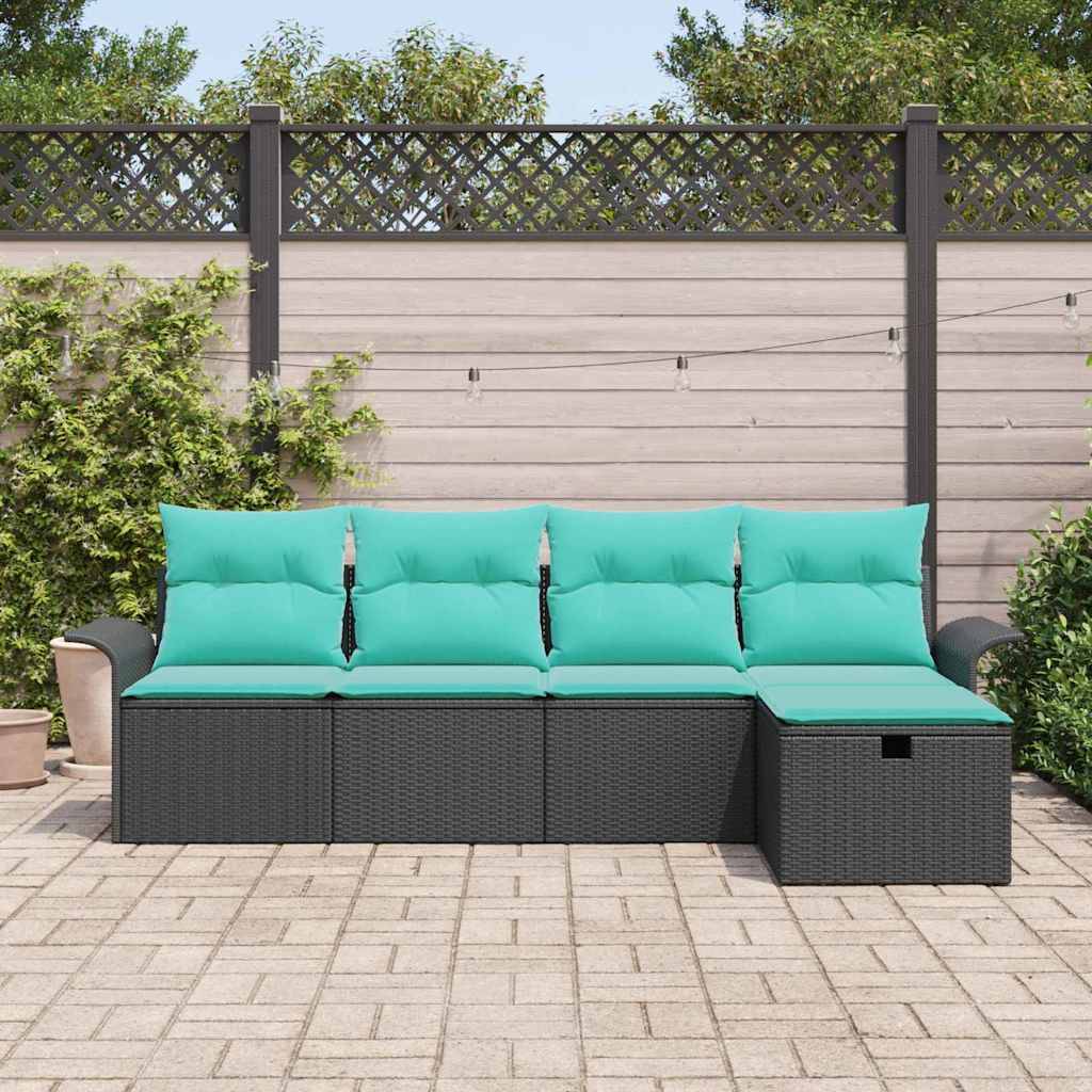 vidaXL Gartensofa-set mit Kissen mit Speicher 5 pcs Poly Rattan