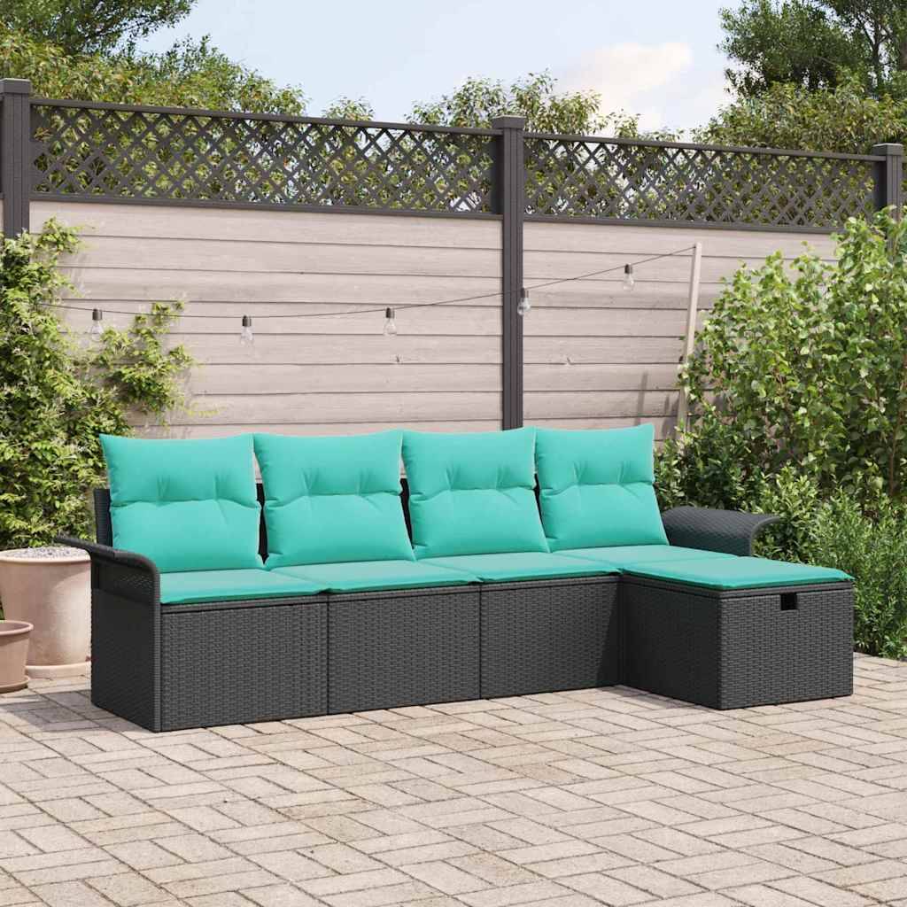 vidaXL Gartensofa-set mit Kissen mit Speicher 5 pcs Poly Rattan