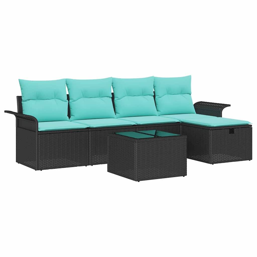 vidaXL Gartensofa-set mit Kissen 6 pcs Schwarz und Türkis Poly-Rattan