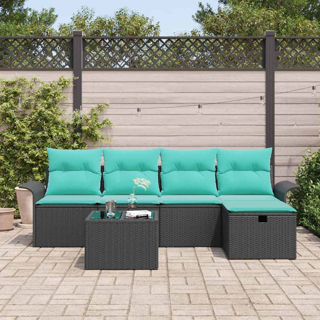 vidaXL Gartensofa-set mit Kissen 6 pcs Schwarz und Türkis Poly-Rattan