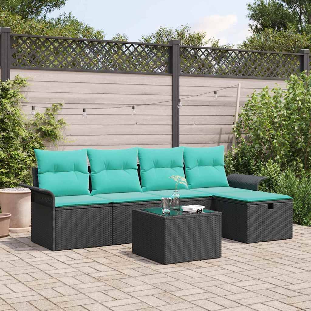 vidaXL Gartensofa-set mit Kissen 6 pcs Schwarz und Türkis Poly-Rattan
