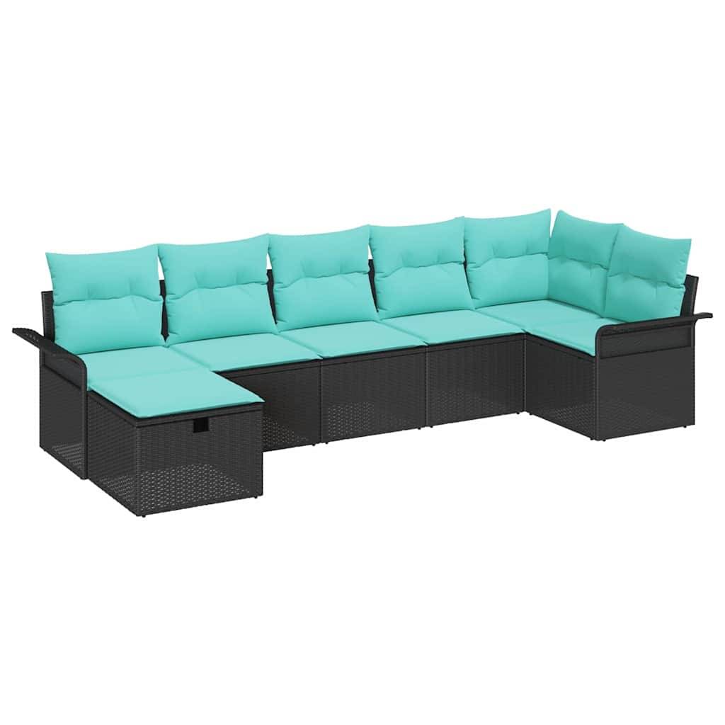 vidaXL Gartensofa-set mit Kissen mit Speicher 7 pcs Poly Rattan