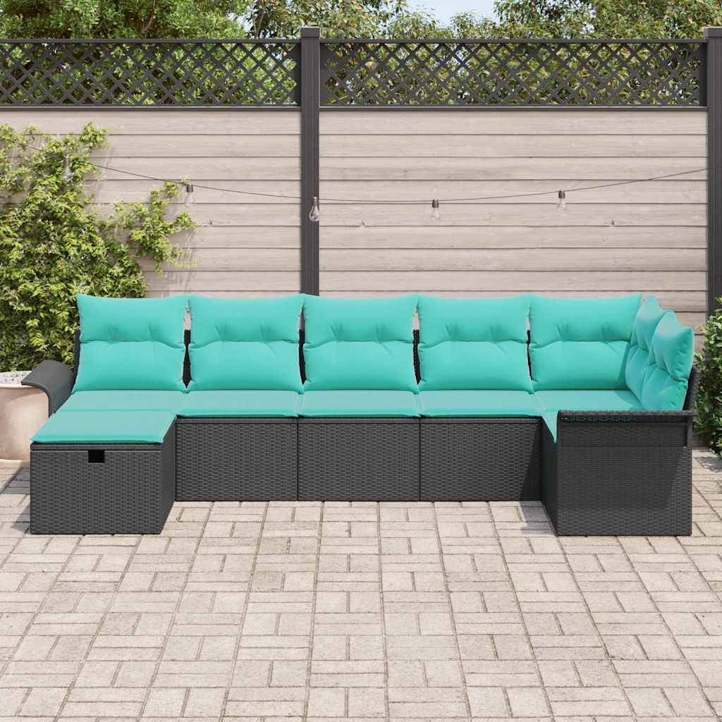 vidaXL Gartensofa-set mit Kissen mit Speicher 7 pcs Poly Rattan