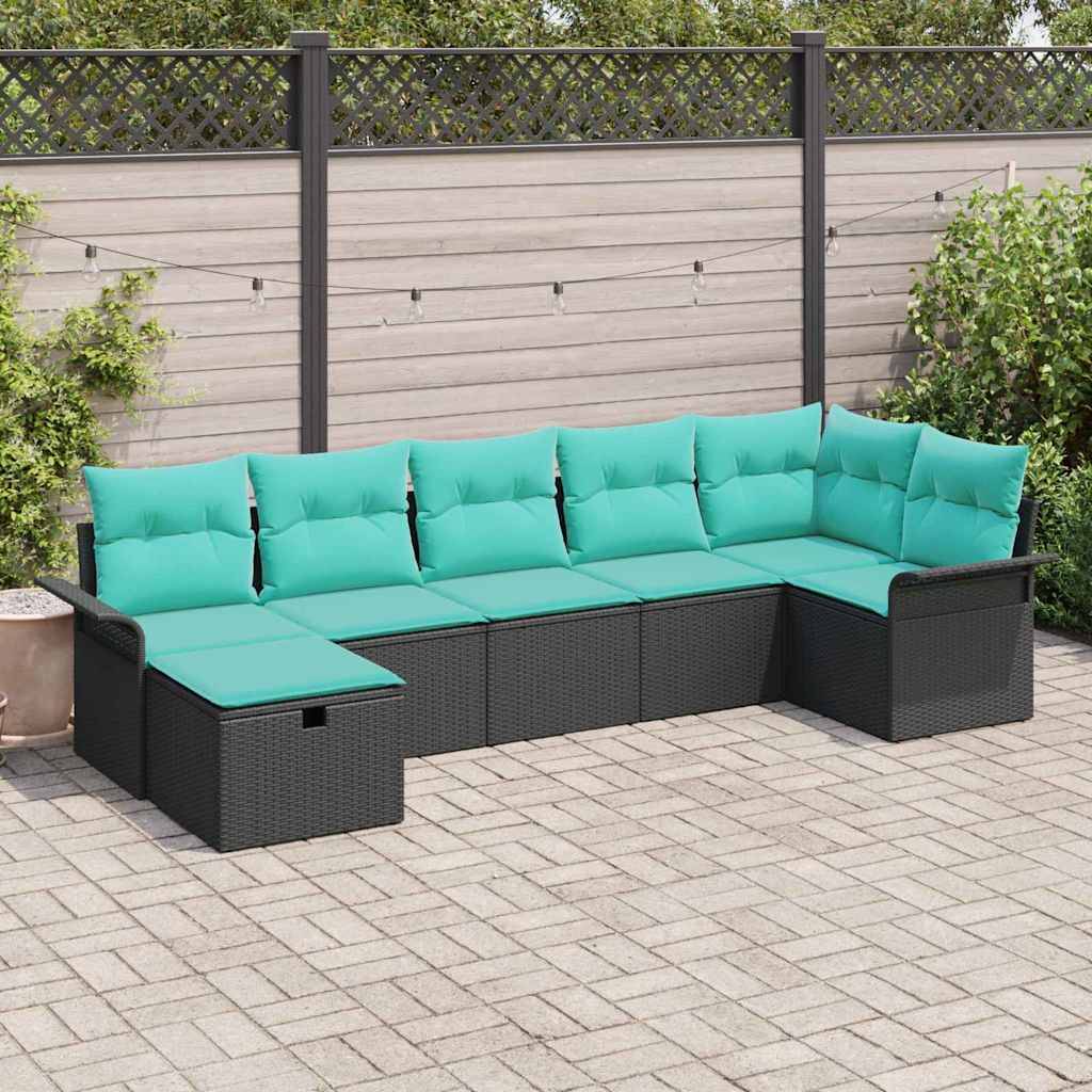 vidaXL Gartensofa-set mit Kissen mit Speicher 7 pcs Poly Rattan