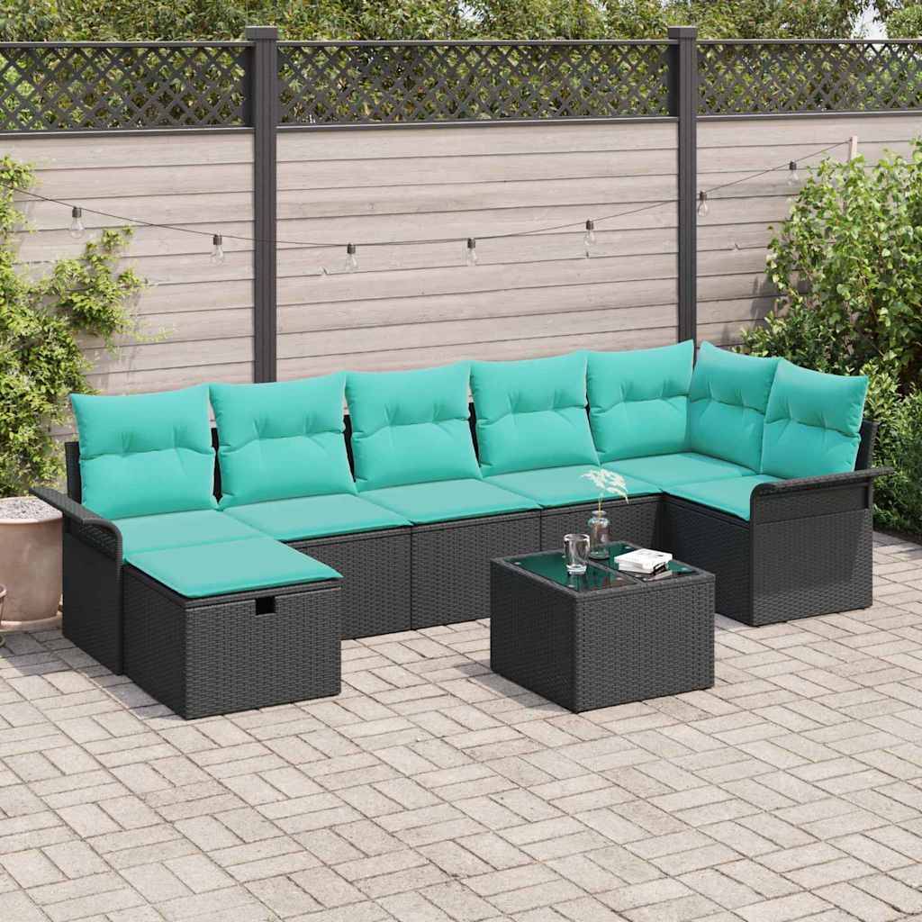 vidaXL Garten-Sofa-Set mit Kissen 8 pcs Schwarz Poly Rattan