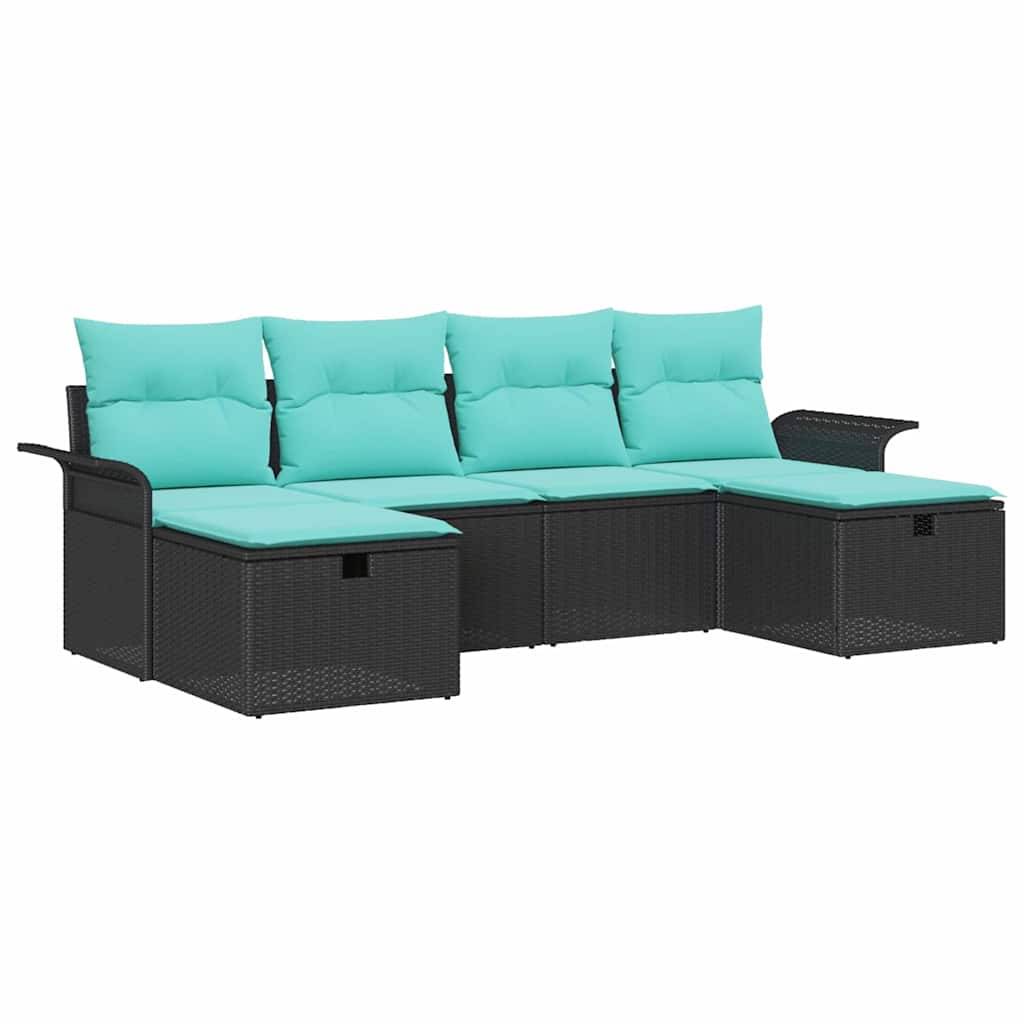 vidaXL Garten-Sofa-Set mit Kissen 6 pcs Schwarz Poly Rattan