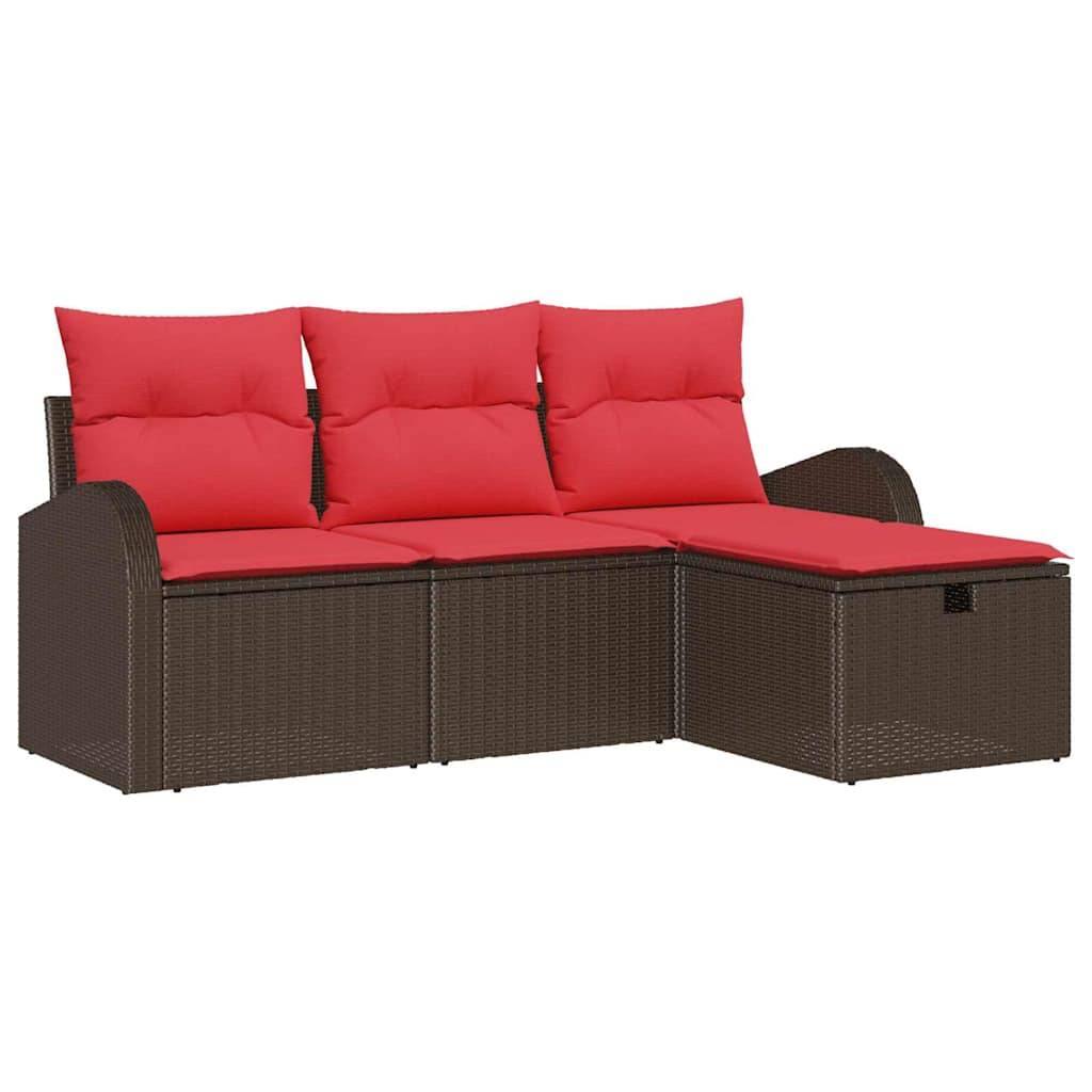 vidaXL Gartensofa-set mit Kissen mit Speicher 4 pcs Braun Poly-Rattan