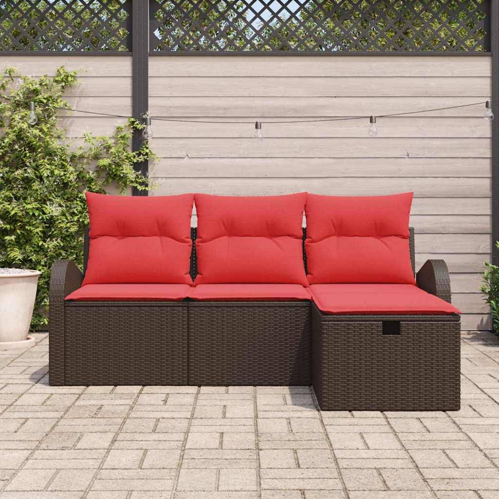 vidaXL Gartensofa-set mit Kissen mit Speicher 4 pcs Braun Poly-Rattan