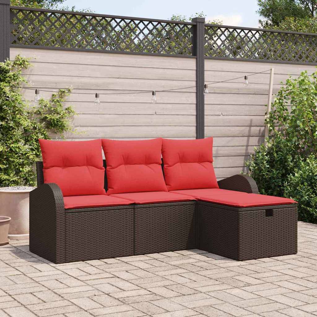 vidaXL Gartensofa-set mit Kissen mit Speicher 4 pcs Braun Poly-Rattan