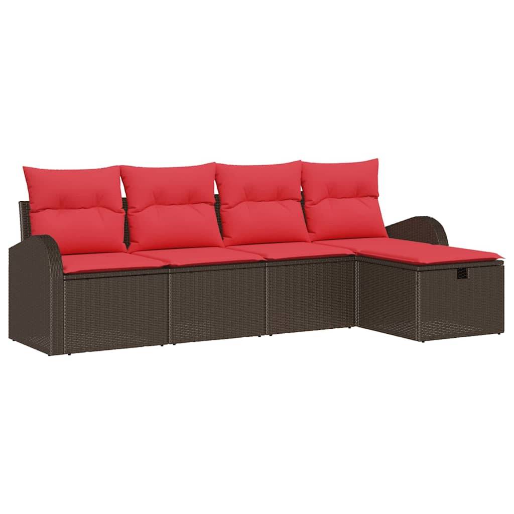 vidaXL Sofa Set mit Kissen 5 pcs Braun und Rot Poly-Rattan
