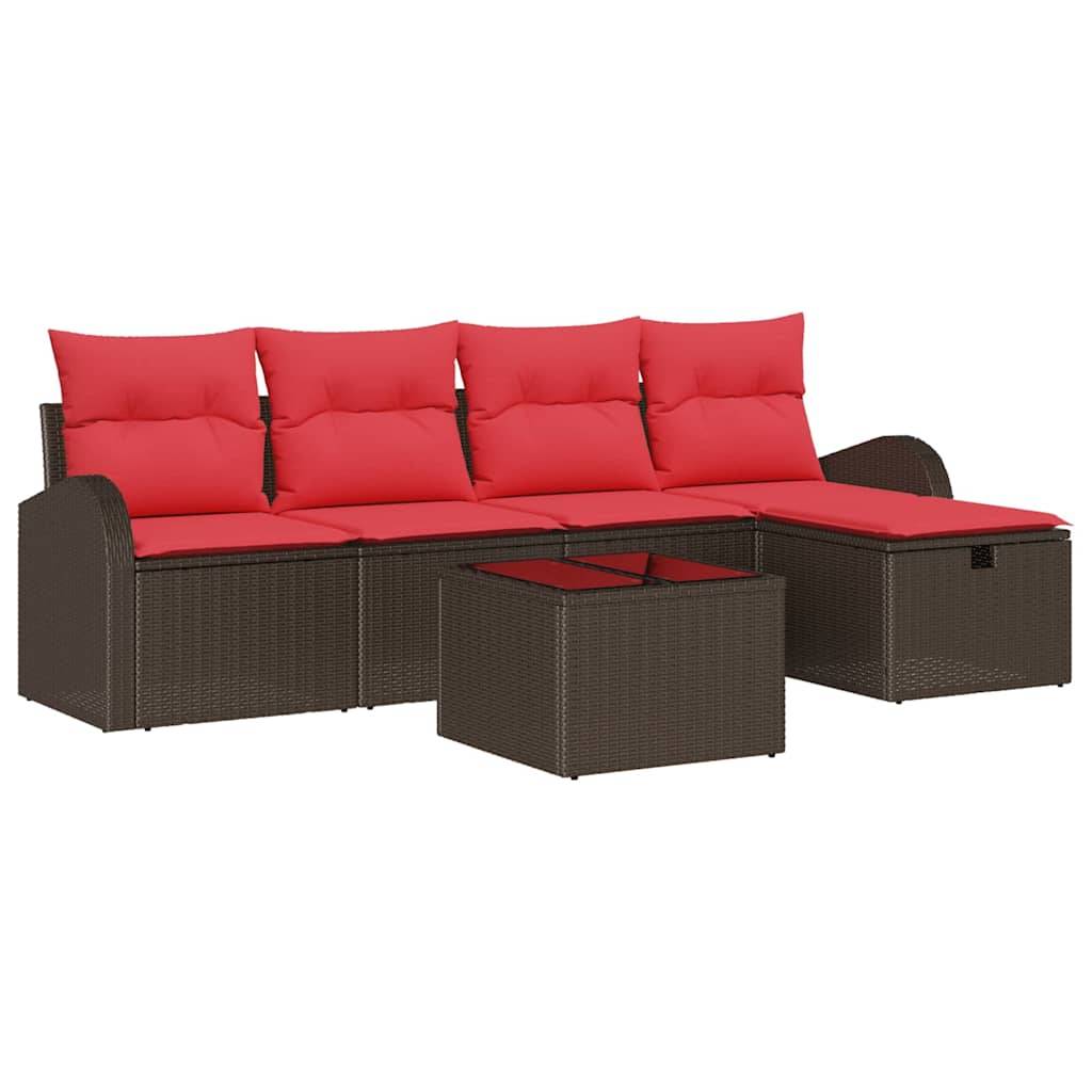 vidaXL Gartensofa-set mit Kissen mit Speicher 6 pcs Braun Poly-Rattan
