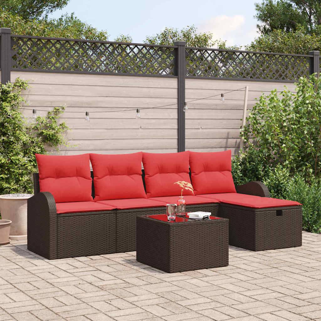 vidaXL Gartensofa-set mit Kissen mit Speicher 6 pcs Braun Poly-Rattan