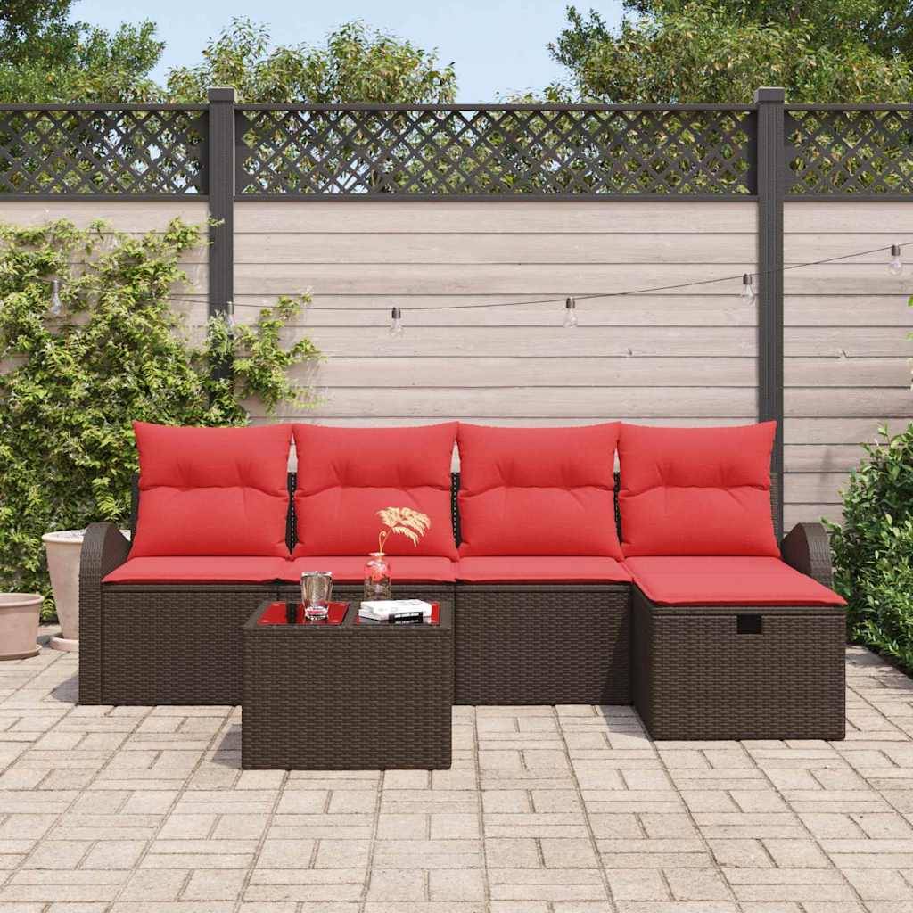 vidaXL Gartensofa-set mit Kissen mit Speicher 6 pcs Braun Poly-Rattan
