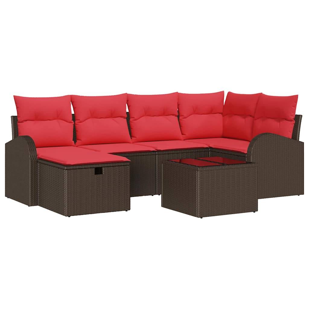 vidaXL Gartensofa-set mit Kissen mit Speicher 7 pcs Braun Poly-Rattan