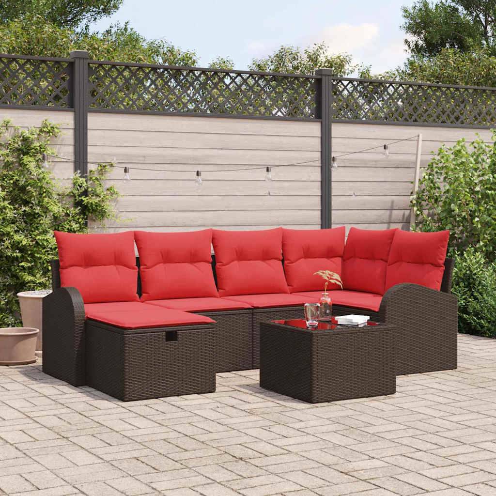 vidaXL Gartensofa-set mit Kissen mit Speicher 7 pcs Braun Poly-Rattan