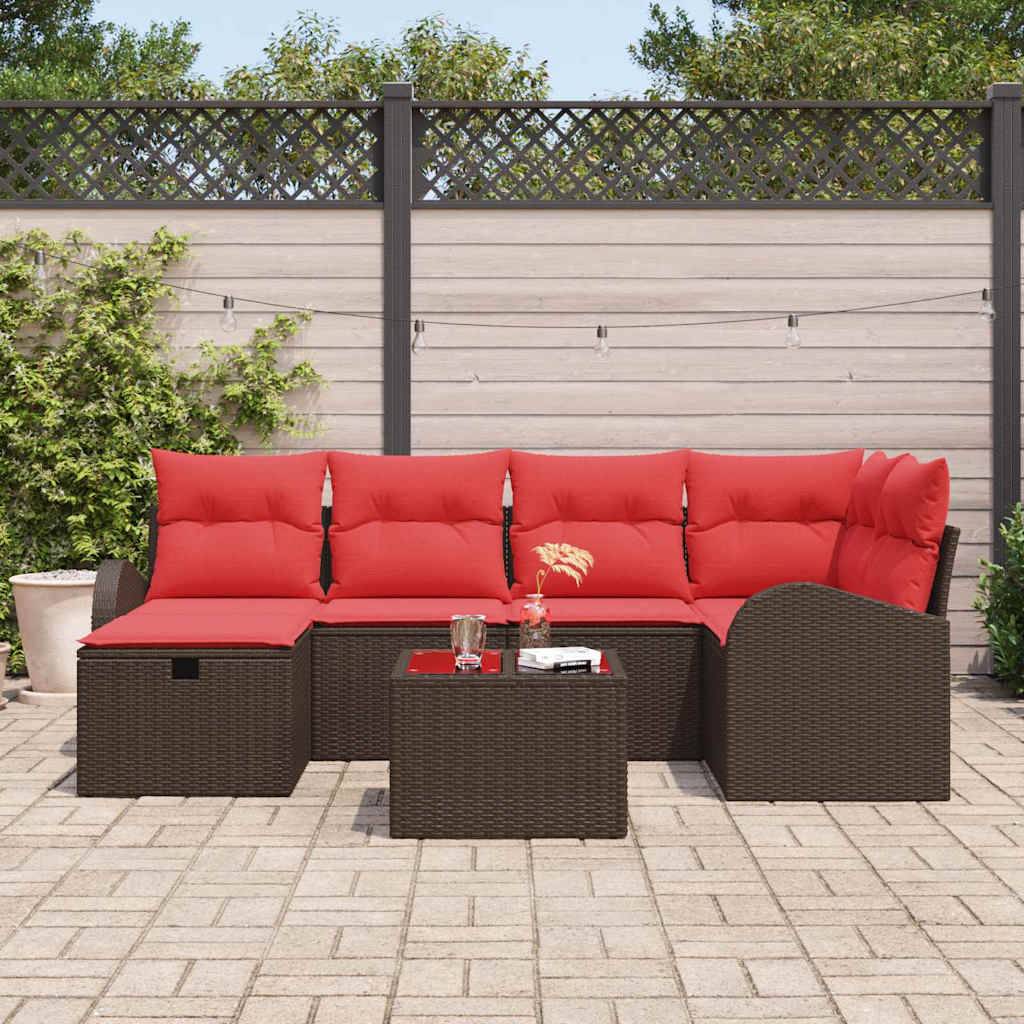 vidaXL Gartensofa-set mit Kissen mit Speicher 7 pcs Braun Poly-Rattan