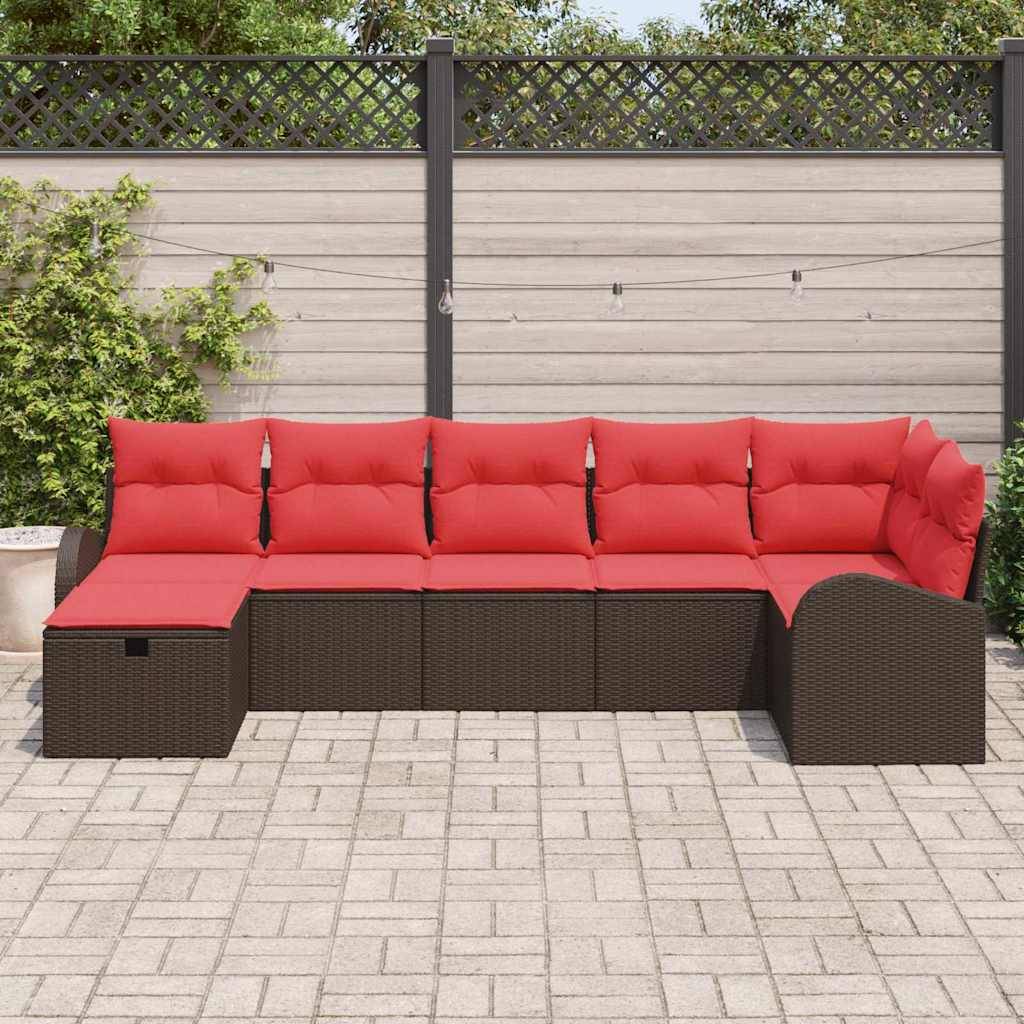 vidaXL Gartensofa-set mit Kissen mit Speicher 7 pcs Braun Poly-Rattan