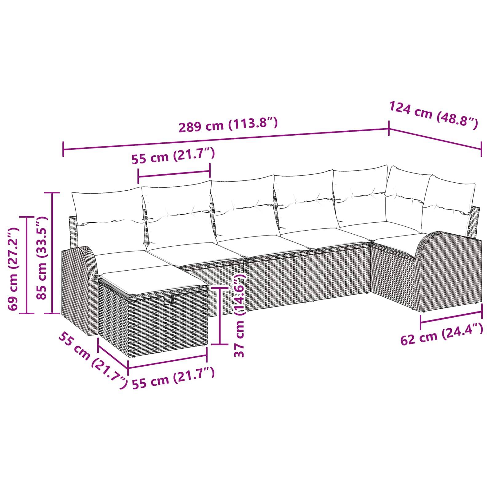 vidaXL Gartensofa-set mit Kissen 7 pcs Schwarz Poly-Rattan